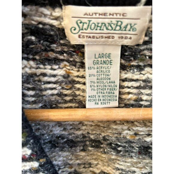 Vintage St. Johns Bay Gray Wool Blend Nordic Fair Isle Zip Up Winter Vest Large - Picture 3 of 5